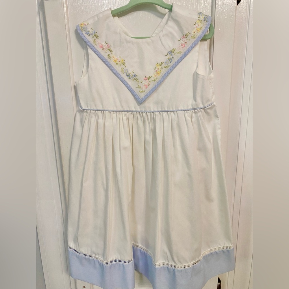 Cream Sleeveless Dress with Floral Embroidery